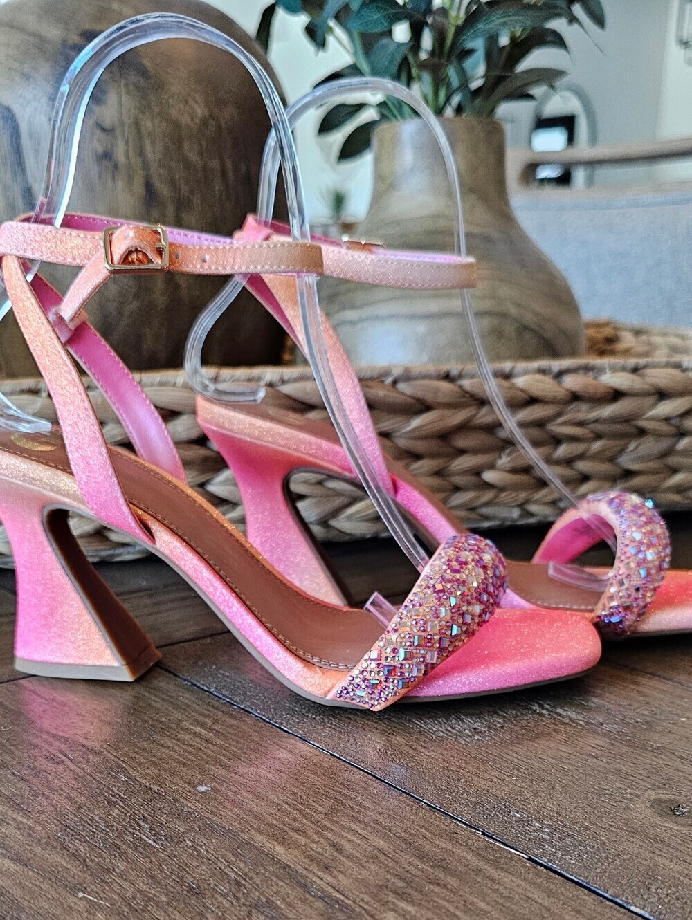 Gianni Bini Pink Orange Ombre Jeweled Ankle-Strap Heels Sandals Women's Sz 7